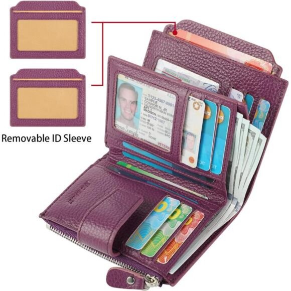 New Small Compact Women Wallet RFID Blocking Genuine Leather Bifold Purse - Picture 2 of 6